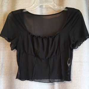 SHEIN Sheer Black Babydoll Crop Top Sz Small